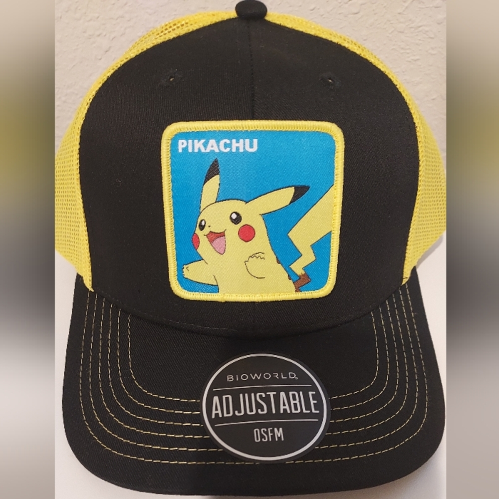 Pokemon Pikachu Snapback Hat Cap Yellow Black Patch Front 2024 Nintendo New